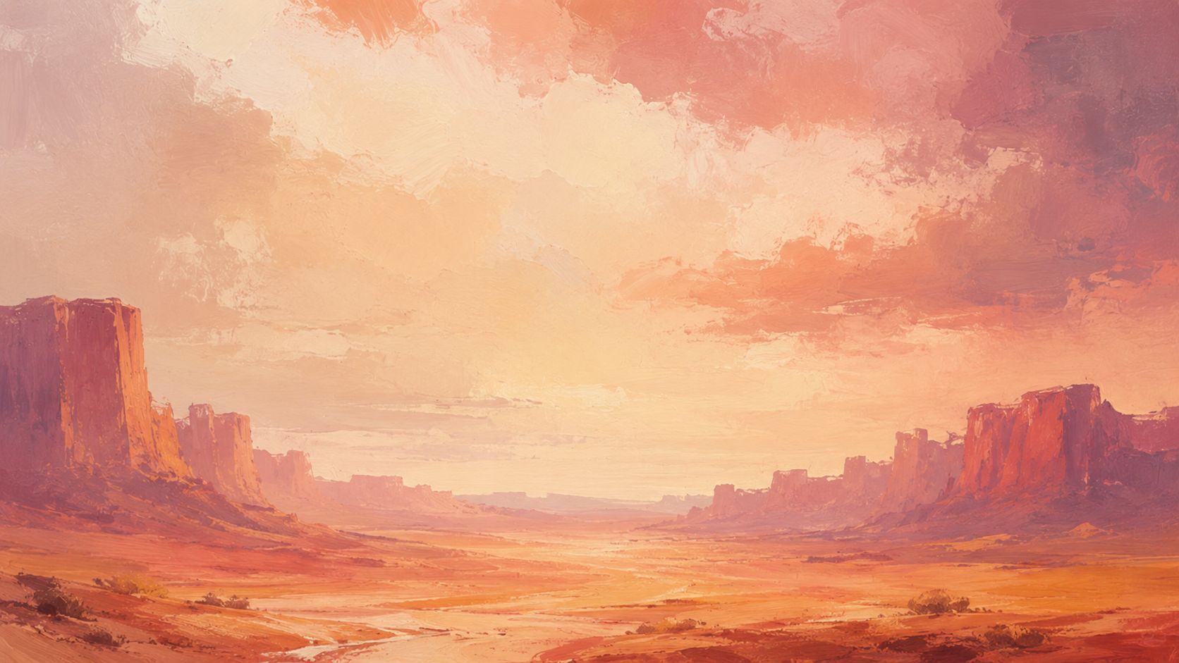 A painted desert valley at dusk
